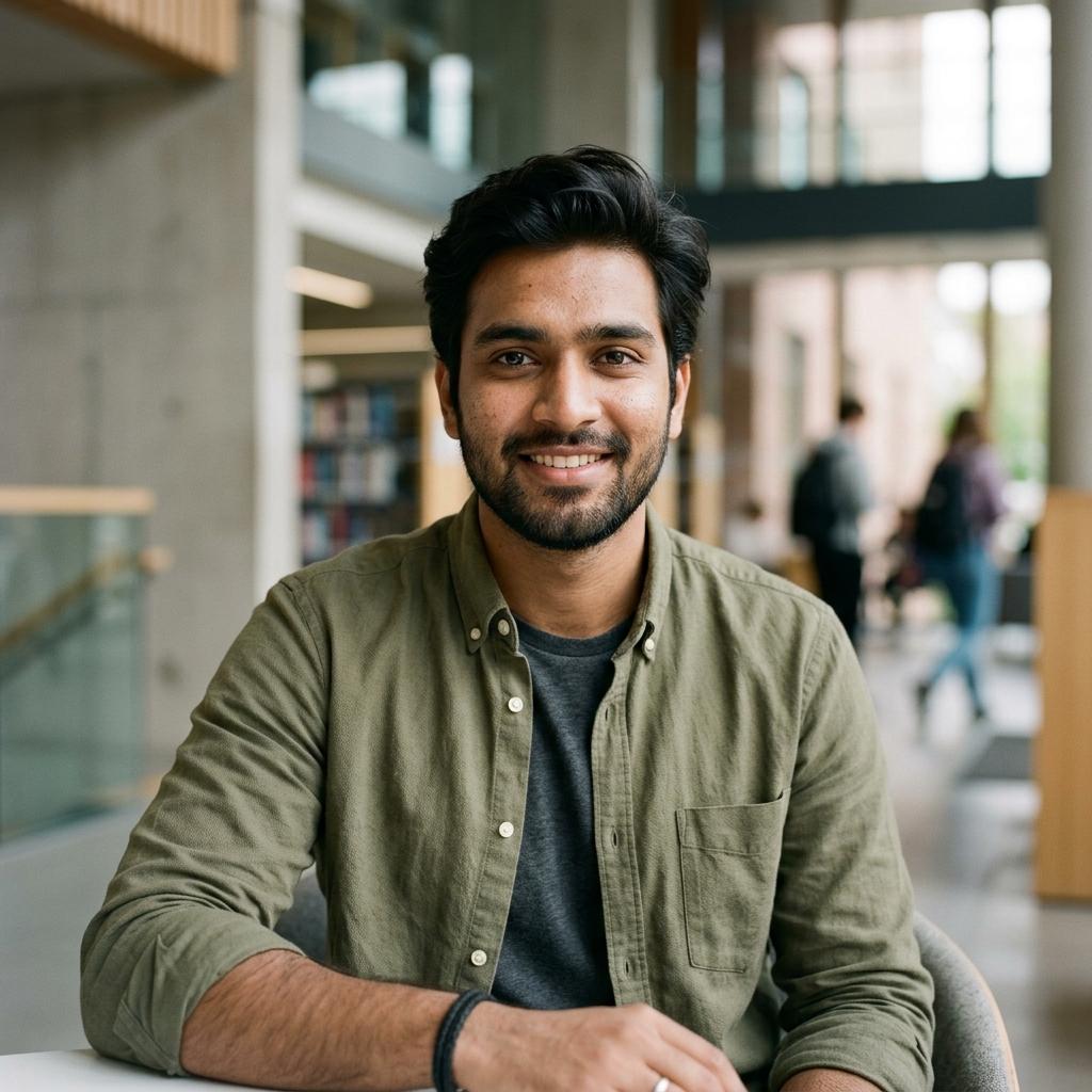 Portrait of an Indian engineering student smiling confidently